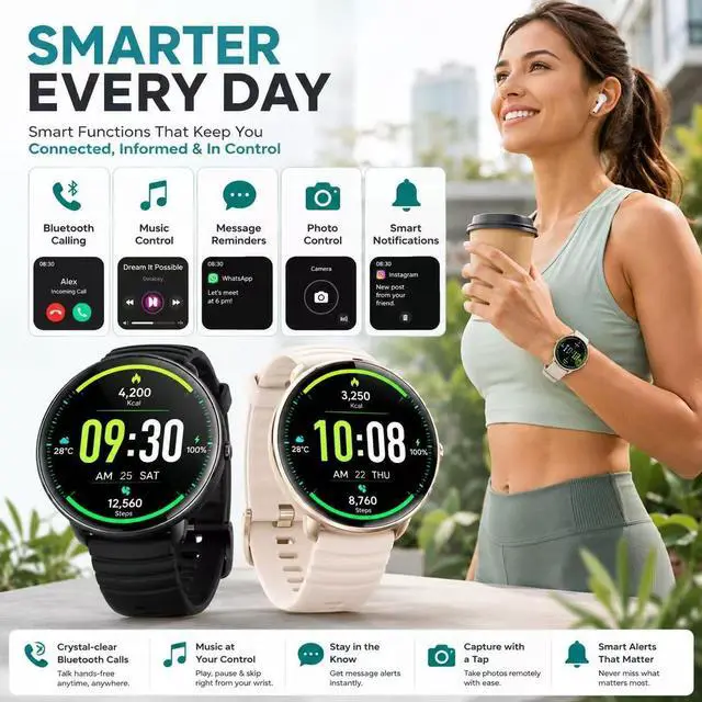 Alt view image 6 of 7 - Smartwatch for Swimming 5ATM with GPS, Compass, AI Swim Analysis, Heart & Sleep Tracking, 100+ Sports Modes, HD Display, Long Battery Life, Fitness & Outdoor Training Watch - Men & Women (BLACK)