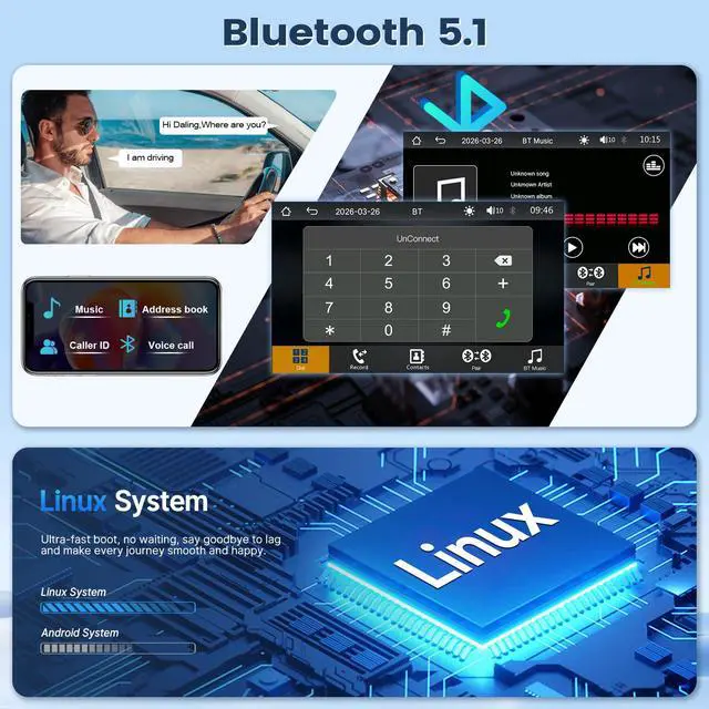 Alt view image 3 of 7 - Linux Car Radio for Toyota Corolla 2008 2009 2010 2011 2012 | Fast Boot Wireless CarPlay & Android Auto, 9 inch Touch Screen for Toyota Corolla Bluetooth FM 1280P Backup Camera SWC