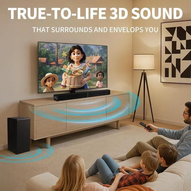 Alt view image 2 of 7 - 4.1 Soundbar with Subwoofer, Surround Sound System for TV | 160W, 32 inch detachable surround system with wired subwoofer, 3 EQ modes, Bluetooth 5.3, HDMI ARC, Optical, AUX & USB