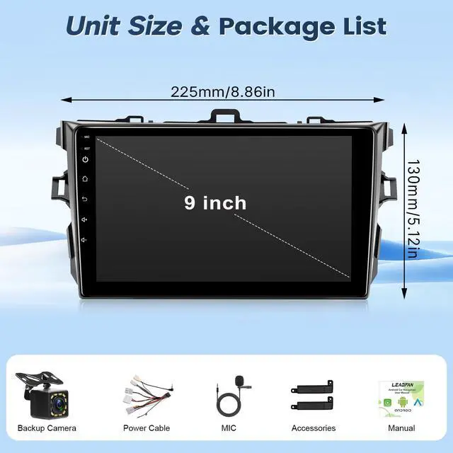Alt view image 7 of 7 - Linux Car Radio for Toyota Corolla 2008 2009 2010 2011 2012 | Fast Boot Wireless CarPlay & Android Auto, 9 inch Touch Screen for Toyota Corolla Bluetooth FM 1280P Backup Camera SWC