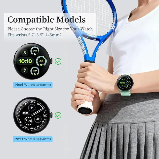 Alt view image 2 of 7 - Nylon Loop Sport Bands for Google Pixel Watch 4/3 Band 45mm, 5 pack Soft Breathable Braided Replacement Straps for Women Men