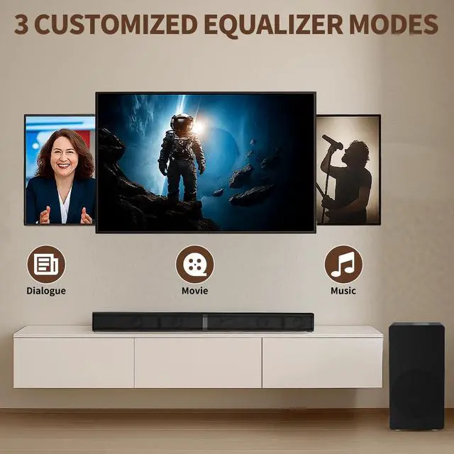 Alt view image 5 of 7 - 4.1 Soundbar with Subwoofer, Surround Sound System for TV | 160W, 32 inch detachable surround system with wired subwoofer, 3 EQ modes, Bluetooth 5.3, HDMI ARC, Optical, AUX & USB