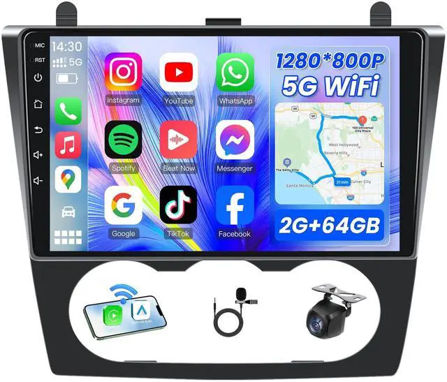 Main image of 4 + 64GB ROM Car Radio Stereo for Nissan Altima 2007-2012: Upgrade 5G-WiFi | 9" 1280*800 Touch Screen Head Unit Wireless Carplay Android Auto Bluetooth GPS RDS FM Mirror Link Backup Camera (Manual AC)