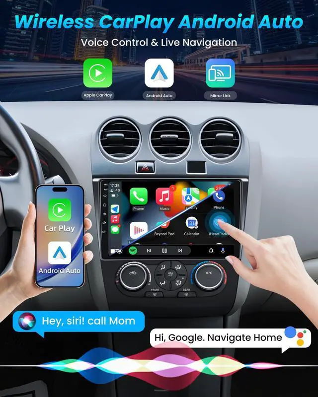 Alt view image 2 of 7 - 4 + 64GB ROM Car Radio Stereo for Nissan Altima 2007-2012: Upgrade 5G-WiFi | 9" 1280*800 Touch Screen Head Unit Wireless Carplay Android Auto Bluetooth GPS RDS FM Mirror Link Backup Camera (Manual AC)