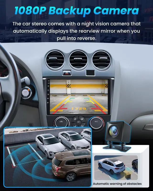 Alt view image 6 of 7 - 4 + 64GB ROM Car Radio Stereo for Nissan Altima 2007-2012: Upgrade 5G-WiFi | 9" 1280*800 Touch Screen Head Unit Wireless Carplay Android Auto Bluetooth GPS RDS FM Mirror Link Backup Camera (Manual AC)