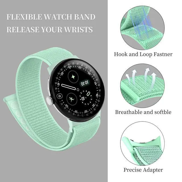Alt view image 4 of 7 - Nylon Loop Sport Bands for Google Pixel Watch 4/3 Band 45mm, 5 pack Soft Breathable Braided Replacement Straps for Women Men