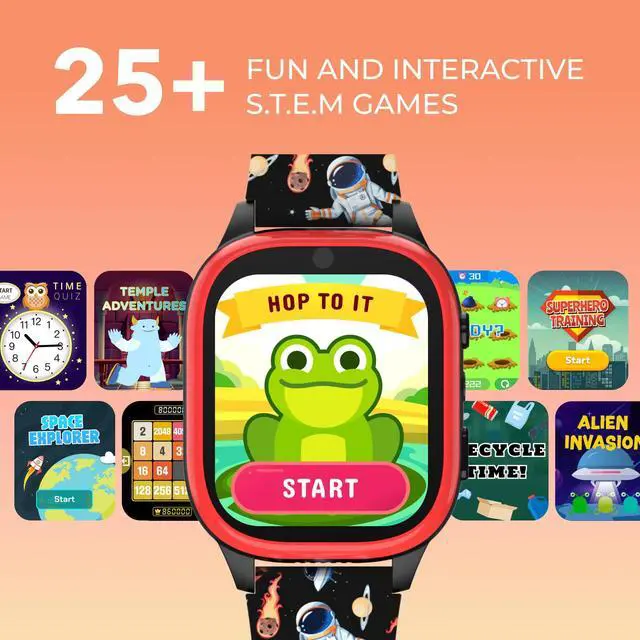 Alt view image 4 of 7 - 4 Kids Smartwatch, Educational Tech Toy 25+ Games, Selfie Camera, Audiobooks, Step Tracker, WaterResistant, Parental Controls, Long Battery, Ages 412 (Black Space)