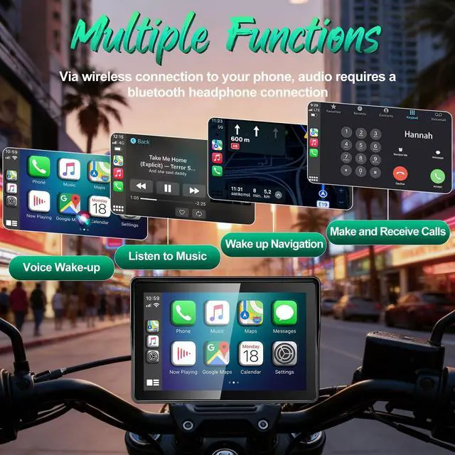Alt view image 4 of 7 - 2026 GPS Carplay 5 inch for Motorcycle with TPMS, Wireless CarPlay & Android Auto, GPS Nevigation, Supports Bluetooth, Siri, Google Assistant, Vioce Control, USB, IP69K HD Waterproof Touchscreen