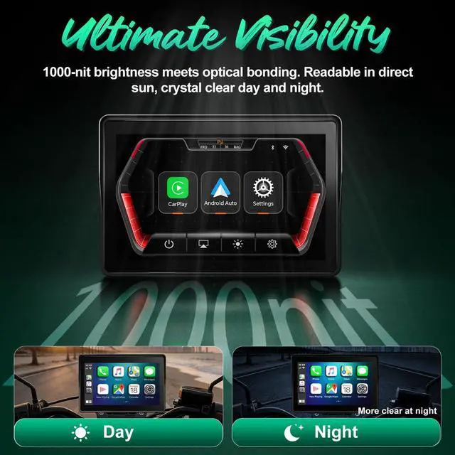 Alt view image 6 of 7 - 2026 GPS Carplay 5 inch for Motorcycle with TPMS, Wireless CarPlay & Android Auto, GPS Nevigation, Supports Bluetooth, Siri, Google Assistant, Vioce Control, USB, IP69K HD Waterproof Touchscreen