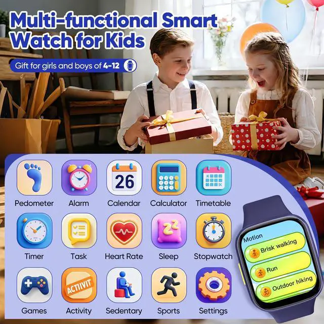 Alt view image 2 of 7 - Smart Watch for Kids No APP/Phone Needed, HD Touch Screen Fitness Tracker with Heart Rate, Sleep Monitor, IP68 Waterproof Smartwatches with Pedometer, Alarm Clock, Gifts for Kids Ages 4-12