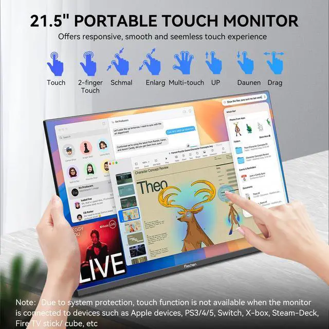 Alt view image 2 of 2 - 21.5 Inch Portable Touchscreen Monitor, 1080P Touch Screen | w/VESA Stand Touch PC Display| 75Hz, Multi-Touch Monitor, DC HDMI & USBC| for Phones PC Phone Business,Black