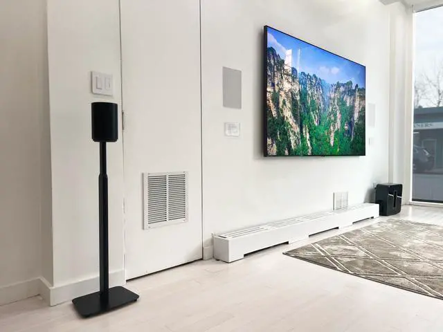 Alt view image 3 of 6 - Adjustable Floor Stand for Sonos Era 100, SL, Pair, Black | Height adjustable floor stands for Sonos Era 100, 100 SL, and Era 300, Adjust from 27.5" to 50" w/o Speaker, sold as a pair