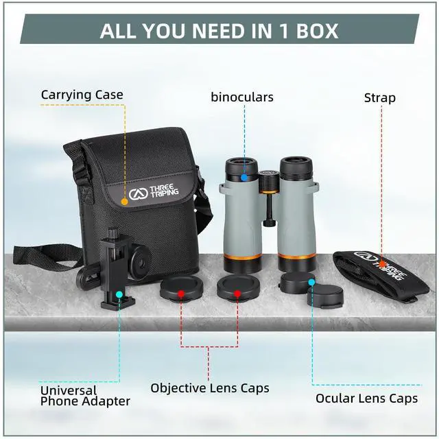 Alt view image 7 of 7 - 10x42 ED Binoculars for Adults High Powered with Phone Adapter, Waterproof Binoculars with ED Lenses, Super Bright Clear for Bird Watching, Hiking, Cruise Ship, Wildlife Viewing and Outdoor Activities