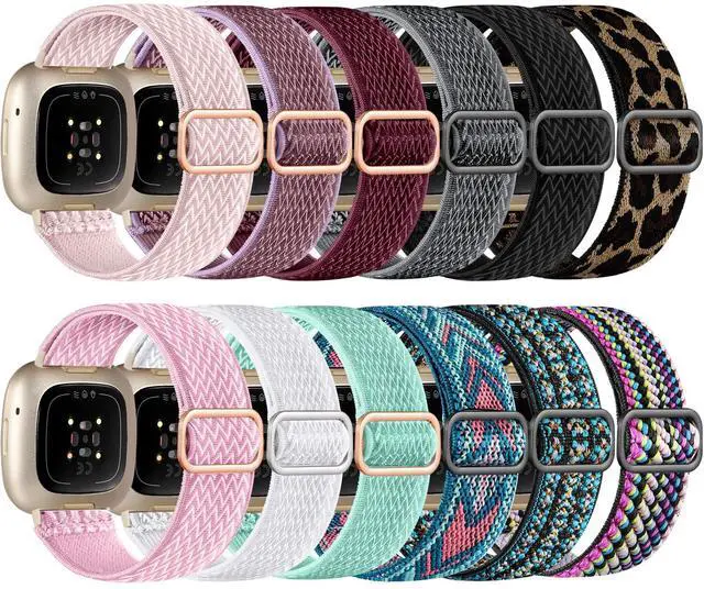 Main image of 12 Pack Elastic Nylon Band Compatible with Fitbit Versa 3/Fitbit Versa 4/Fitbit Sense/Sense 2 Bands for Women Men, Breathable Stretchy Sport Solo Loop Strap for Fitbit Versa 3/Versa 4 Smartwatch