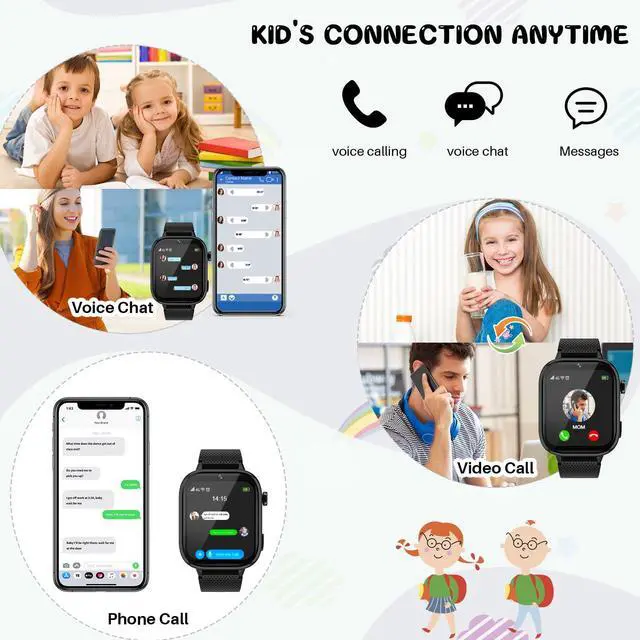 Alt view image 2 of 7 - 4G Kids Smart Watches Girls Gifts Age 3-12, Smart Watch for Kids with 47 Games, Two-Way Calling Feature, SOS Emergency Call Camera Video Recorder Gift Toys for Girls Ages 5 6 7 8 9 10 (Black)