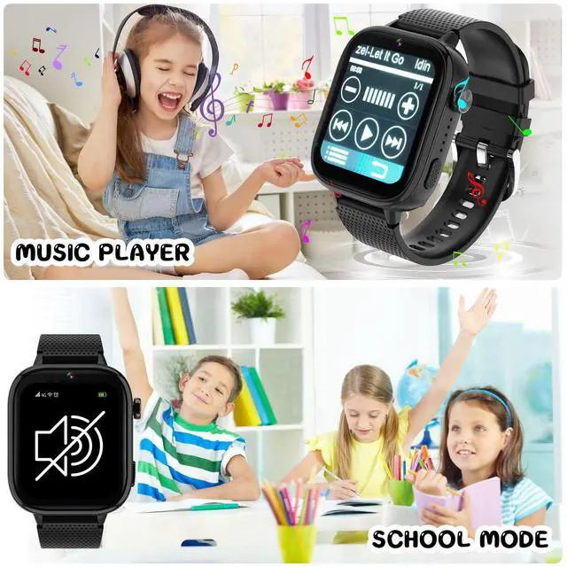 Alt view image 4 of 7 - 4G Kids Smart Watches Girls Gifts Age 3-12, Smart Watch for Kids with 47 Games, Two-Way Calling Feature, SOS Emergency Call Camera Video Recorder Gift Toys for Girls Ages 5 6 7 8 9 10 (Black)