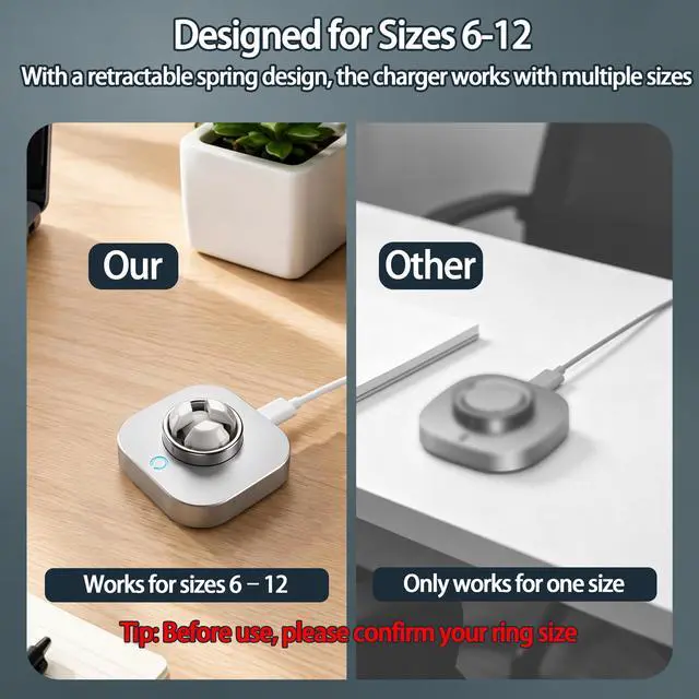 Alt view image 3 of 7 - Charger Compatible with Ou-ra Ring Gen 5: Fast Charging Dock for Size 6/7/8/9/10/11/12 with USB-C Cable (Not Compatible with Ring Gen 4 and 3)