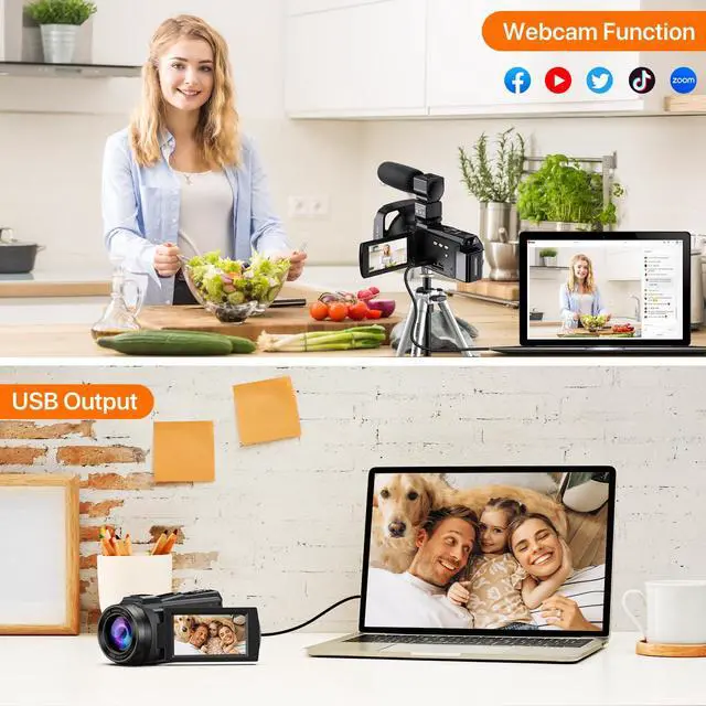 Alt view image 5 of 7 - Video Camera, 5K Camcorder UHD 48MP WiFi Vlogging Camera for YouTube IR Night Vision Anti-Shake 16X Digital Zoom 3 Touch Screen Camera with Microphone,Handheld Stabilizer,Lens Hood,Remote,2 Batteries