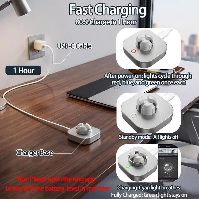 Alt view image 4 of 7 - Charger Compatible with Ou-ra Ring Gen 5: Fast Charging Dock for Size 6/7/8/9/10/11/12 with USB-C Cable (Not Compatible with Ring Gen 4 and 3)