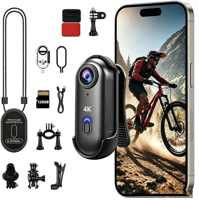 Main image of 4K 64GB Magnetic Wearable Mini Body Camera, Thumb Size POV Sports Camera, Hands-Free Recording for Cycling, Motorcycle, Vlogging & OutdoorBlack