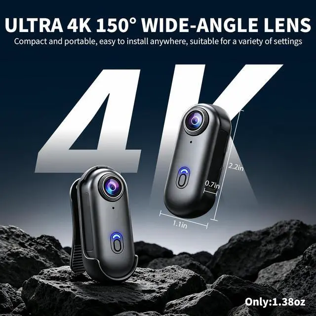 Alt view image 2 of 7 - 4K 64GB Magnetic Wearable Mini Body Camera, Thumb Size POV Sports Camera, Hands-Free Recording for Cycling, Motorcycle, Vlogging & OutdoorBlack
