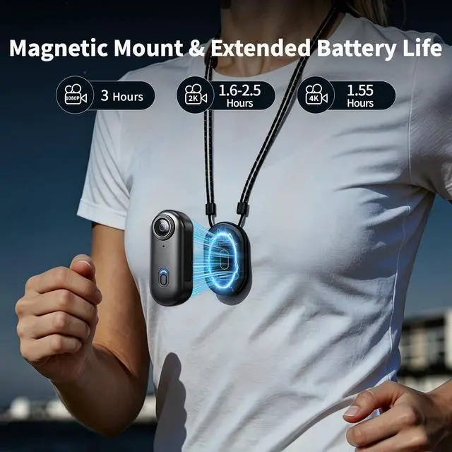 Alt view image 3 of 7 - 4K 64GB Magnetic Wearable Mini Body Camera, Thumb Size POV Sports Camera, Hands-Free Recording for Cycling, Motorcycle, Vlogging & OutdoorBlack