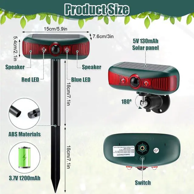 Alt view image 2 of 7 - 2 Pcs Solar Outdoor Alarm Motion Sensor 129dB Security Siren Ultrasonic Detector Strobe Light, 4 Modes Animal Deterrent Waterproof Alarm for Home, Farm (Red)