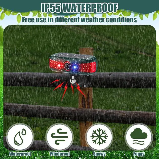 Alt view image 3 of 7 - 2 Pcs Solar Outdoor Alarm Motion Sensor 129dB Security Siren Ultrasonic Detector Strobe Light, 4 Modes Animal Deterrent Waterproof Alarm for Home, Farm (Red)