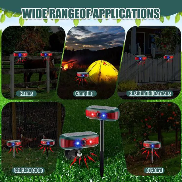 Alt view image 7 of 7 - 2 Pcs Solar Outdoor Alarm Motion Sensor 129dB Security Siren Ultrasonic Detector Strobe Light, 4 Modes Animal Deterrent Waterproof Alarm for Home, Farm (Red)