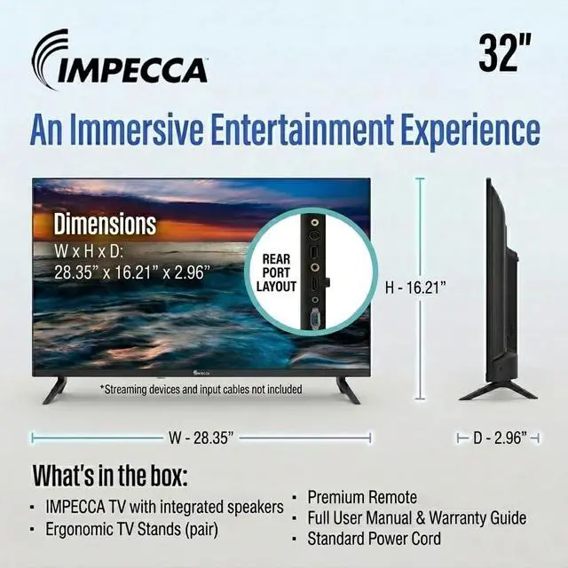 Alt view image 6 of 7 - 32 LED TV 720P HD, HDMI & USB Ports Full Function Remote Control Built-in Stereo Speakers Wall Mountable Frameless Design, None-Smart