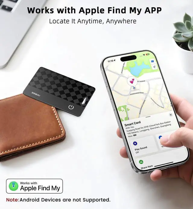Alt view image 2 of 7 - Wallet Tracker Card Air-Tag (iOS Only) Ultra-Thin 0.07in IP68 Waterproof Bluetooth Tracker for Wallets, Passport, Work with Apple Find My, Wireless Charging, Anti-Loss Card Locator iOS Only (1 Pack)
