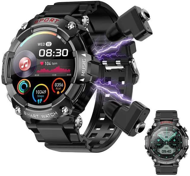 Main image of Smart Watch with Earbuds, for iOS Android Phone,3 in 1 Round Fitness Tracker, 1.52 Inch Full Touch Screen, Answer/Make Calls, for Men and Women, Sleep Monitor, Motion Long Standby, Music Player
