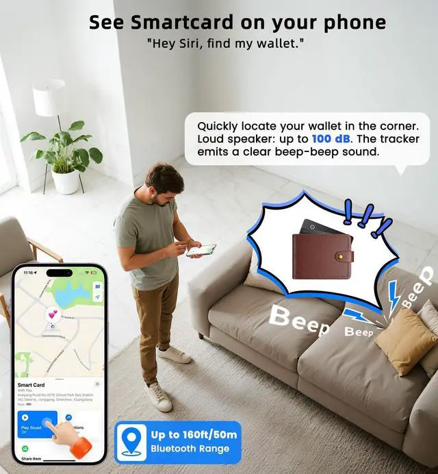 Alt view image 4 of 7 - Wallet Tracker Card Air-Tag (iOS Only) Ultra-Thin 0.07in IP68 Waterproof Bluetooth Tracker for Wallets, Passport, Work with Apple Find My, Wireless Charging, Anti-Loss Card Locator iOS Only (1 Pack)