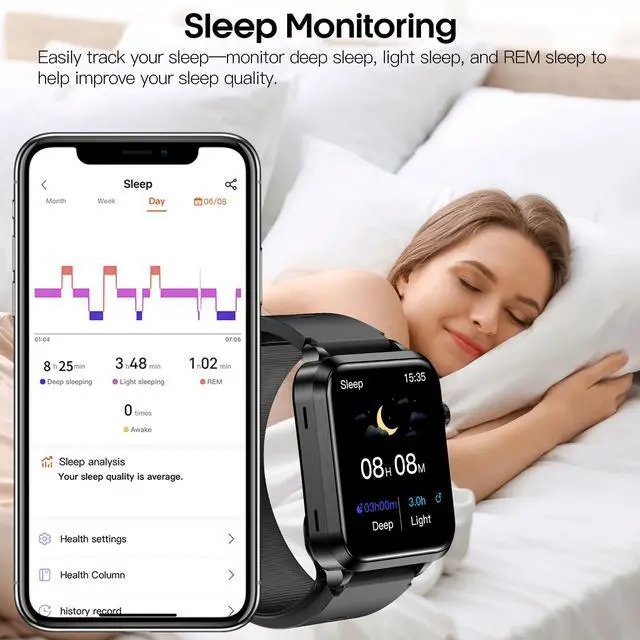 Alt view image 5 of 7 - Blood Pressure Smart Watch Air Bag Air Cuff, 24/7 Heart Rate Blood Oxygen Body Temperature Sleep Respiration Rate Health Monitor Activity Tracker Familiy Data Sharing (Black)