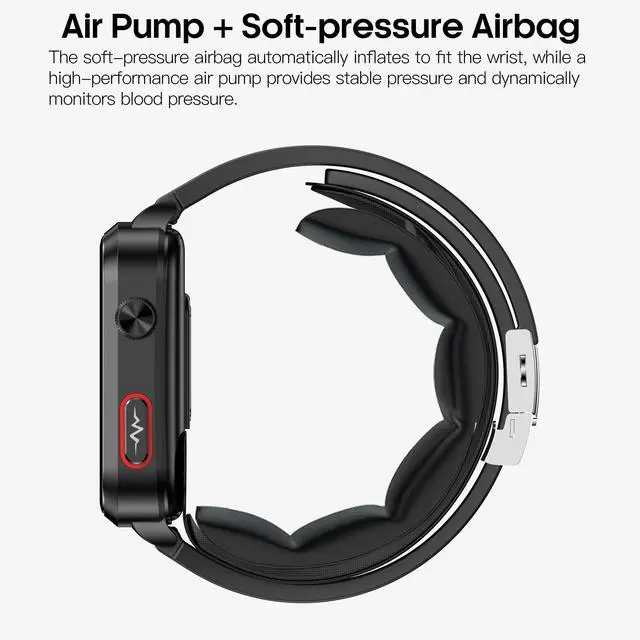 Alt view image 3 of 7 - Blood Pressure Smart Watch Air Bag Air Cuff, 24/7 Heart Rate Blood Oxygen Body Temperature Sleep Respiration Rate Health Monitor Activity Tracker Familiy Data Sharing (Black)