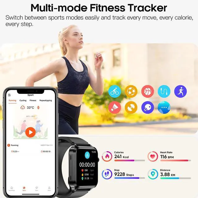 Alt view image 7 of 7 - Blood Pressure Smart Watch Air Bag Air Cuff, 24/7 Heart Rate Blood Oxygen Body Temperature Sleep Respiration Rate Health Monitor Activity Tracker Familiy Data Sharing (Black)