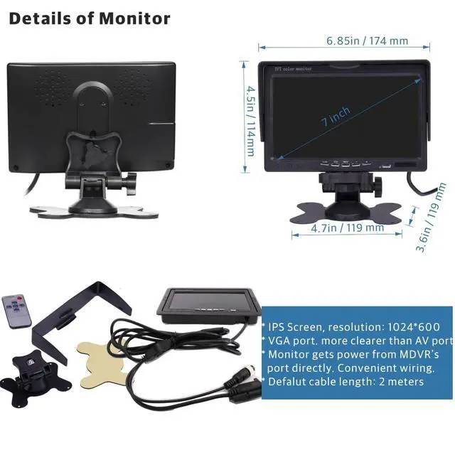 Alt view image 6 of 6 - 4-CH 1080P Mobile Vehicle Bus CCTV DVR Video Recorder Kit with Night Vision Waterproof Side Front Rear View Car Camera 7 inches IPS Monitor for Truck Van Fleet