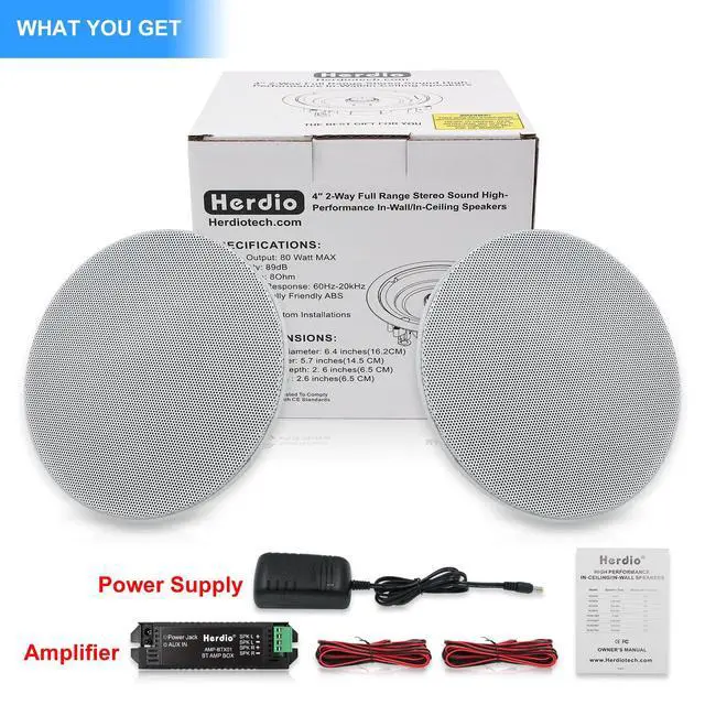 Alt view image 7 of 7 - 4 Inches Flush Mount 2 Way Full Range in Wall Bluetooth Ceiling Speakers,Great for Humid Indoor Outdoor Placement Bath, Kitchen,Bedroom,Covered Porches A Pair