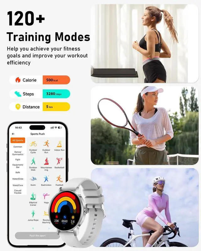 Alt view image 4 of 7 - Smart Watches for Women, 1.27'' TFT Fitness Watch With Bluetooth Answer/Make Call,24H Heart Rate/SpO2/Sleep Monitor/Menstrual Cycle/120+ Sports Fitness Tracker for iPhone Android iOS(4 Straps,Silver)
