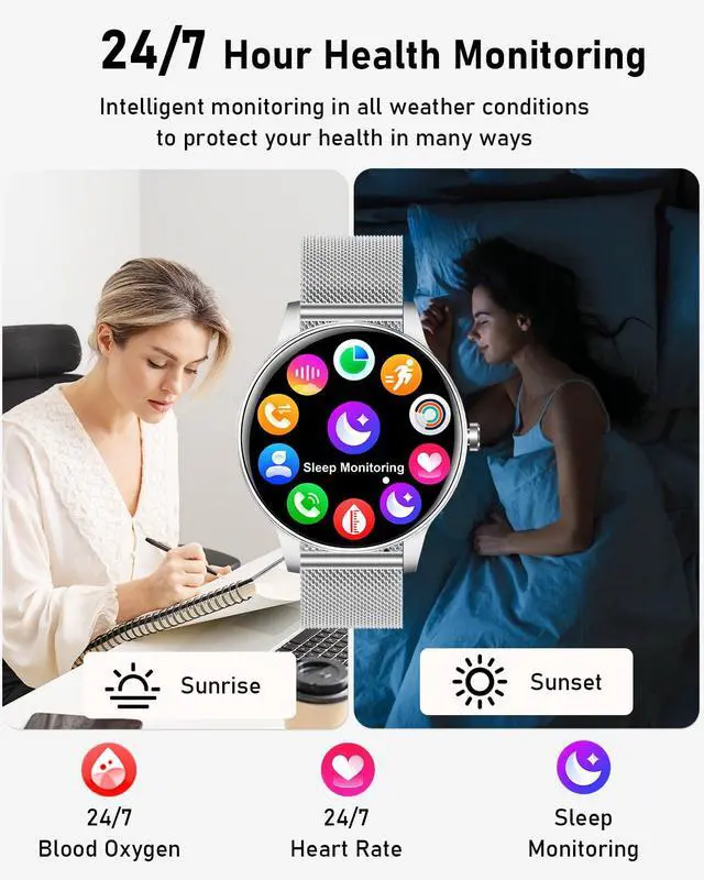 Alt view image 5 of 7 - Smart Watches for Women, 1.27'' TFT Fitness Watch With Bluetooth Answer/Make Call,24H Heart Rate/SpO2/Sleep Monitor/Menstrual Cycle/120+ Sports Fitness Tracker for iPhone Android iOS(4 Straps,Silver)