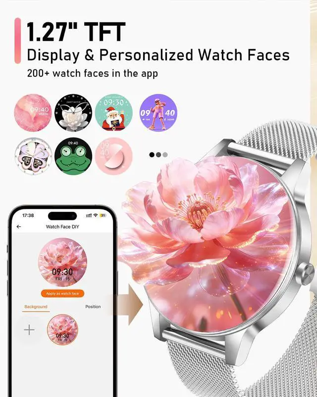 Alt view image 6 of 7 - Smart Watches for Women, 1.27'' TFT Fitness Watch With Bluetooth Answer/Make Call,24H Heart Rate/SpO2/Sleep Monitor/Menstrual Cycle/120+ Sports Fitness Tracker for iPhone Android iOS(4 Straps,Silver)
