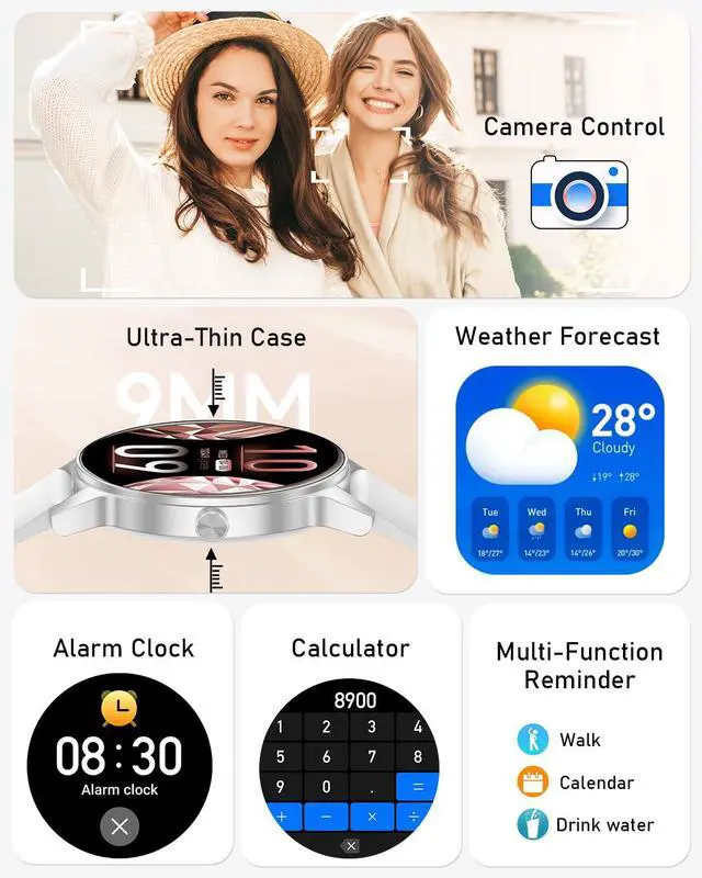 Alt view image 7 of 7 - Smart Watches for Women, 1.27'' TFT Fitness Watch With Bluetooth Answer/Make Call,24H Heart Rate/SpO2/Sleep Monitor/Menstrual Cycle/120+ Sports Fitness Tracker for iPhone Android iOS(4 Straps,Silver)