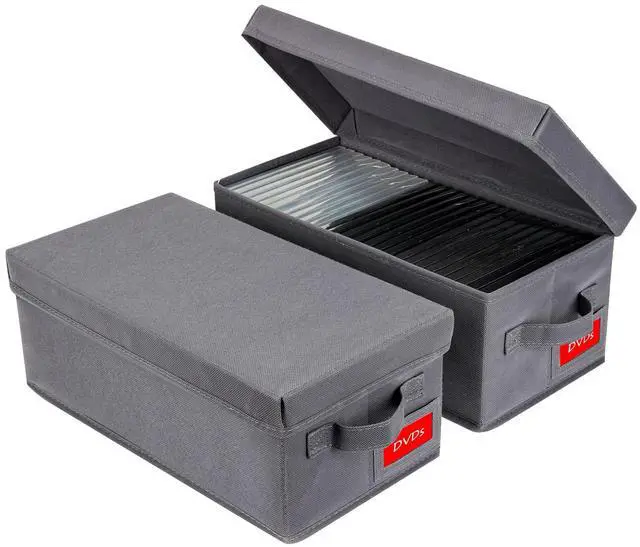 Main image of Upgrades DVD Storage Box - 2Pack DVD Organizer with Lid - Grey | Perfect DVD Case Storage Solution - DVD Holder 15.75 x 8.1 x 6.1 inches - Holds 50 DVDs