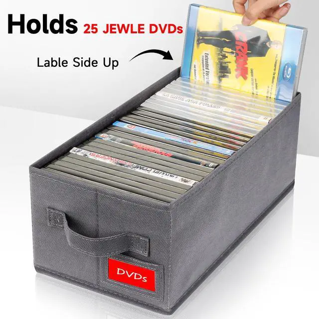 Alt view image 2 of 5 - Upgrades DVD Storage Box - 2Pack DVD Organizer with Lid - Grey | Perfect DVD Case Storage Solution - DVD Holder 15.75 x 8.1 x 6.1 inches - Holds 50 DVDs