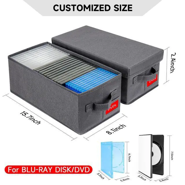 Alt view image 3 of 5 - Upgrades DVD Storage Box - 2Pack DVD Organizer with Lid - Grey | Perfect DVD Case Storage Solution - DVD Holder 15.75 x 8.1 x 6.1 inches - Holds 50 DVDs