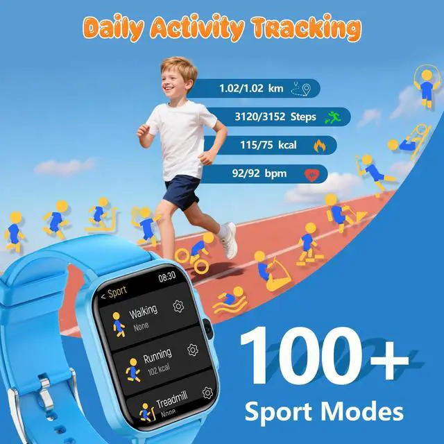 Alt view image 4 of 7 - Kids Smart Watch Boys and Girls, Smartwatch with Alarm Clock, Camera, Games, Music, SOS, 24/7 Health Monitor, 100+ Sports Modes, IP68 Waterproof, Children Watches Birthday Gift for Kid Ages 4-12
