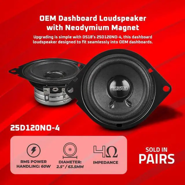 Alt view image 2 of 7 - 25D120NO-4 2.5" OEM Dashboard Loudspeaker 4 Ohm with Neodymium Magnet, OEM Speakers Great for Dashboards, Universal Fit