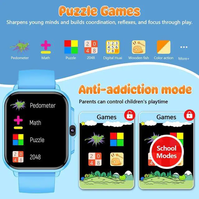 Alt view image 6 of 7 - Kids Smart Watch Boys and Girls, Smartwatch with Alarm Clock, Camera, Games, Music, SOS, 24/7 Health Monitor, 100+ Sports Modes, IP68 Waterproof, Children Watches Birthday Gift for Kid Ages 4-12