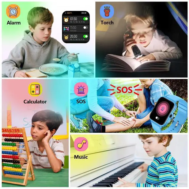 Alt view image 7 of 7 - Kids Smart Watch Boys and Girls, Smartwatch with Alarm Clock, Camera, Games, Music, SOS, 24/7 Health Monitor, 100+ Sports Modes, IP68 Waterproof, Children Watches Birthday Gift for Kid Ages 4-12