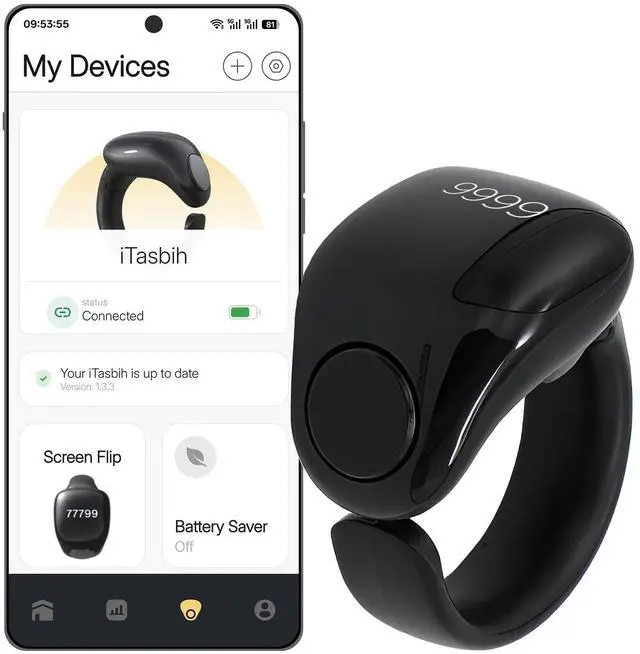 Main image of Tasbeeh Counter, Tasbih Counter, Zikr Smart Ring, Adjustable Finger Ring Counter, Dhikr Counter, Prayer Direction Indicator, 5 Azan Alarm Clock, APP Support, Eid al-Fitr Gifts for Muslims